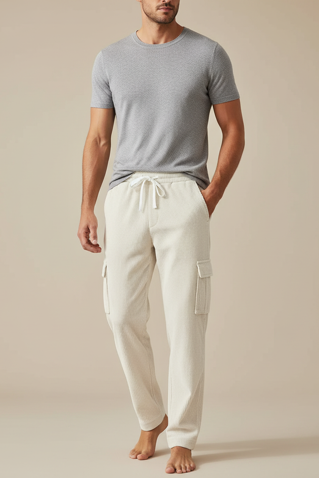 Pantalon Blanc Casse Homme - Beige Cordé