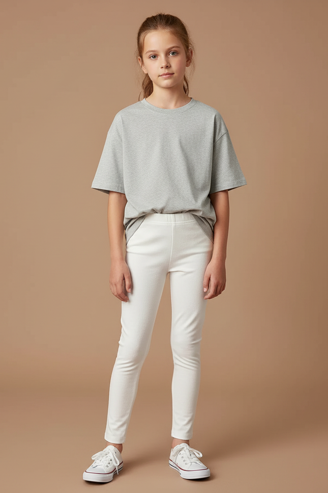 Pantalon Blanc Enfant Coton Stretch Confortable Décontracté - Molleton
