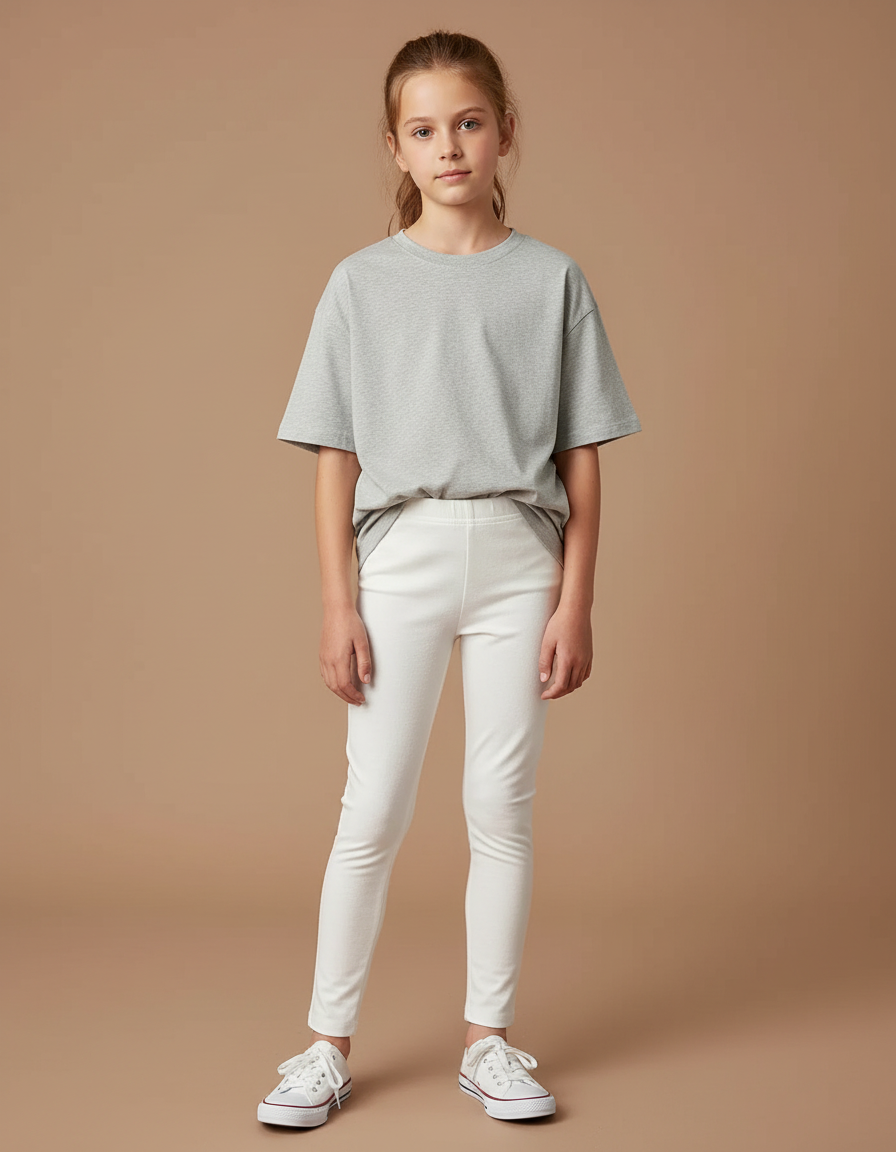 Pantalon Blanc Enfant Coton Stretch Confortable Décontracté - Molleton