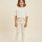 Pantalon Blanc Élastique Coton Slim Imprimé Nœuds Fille - Beige