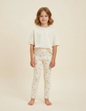 Pantalon Blanc Élastique Coton Slim Imprimé Nœuds Fille - Beige