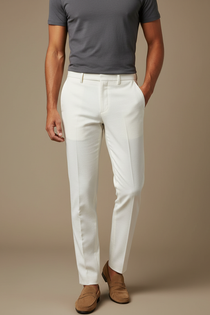 Pantalon Blanc Slim Cérémonie Élégant Homme - Polyester