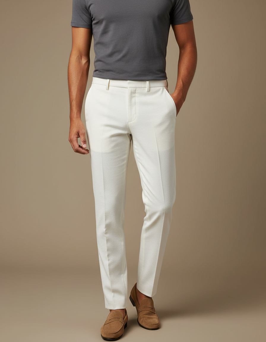 Pantalon Blanc Slim Cérémonie Élégant Homme - Polyester