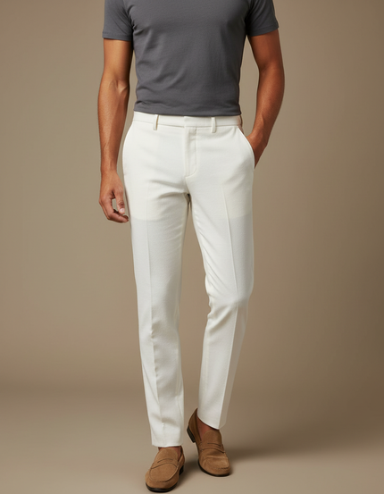 Pantalon Blanc Slim Cérémonie Élégant Homme - Polyester