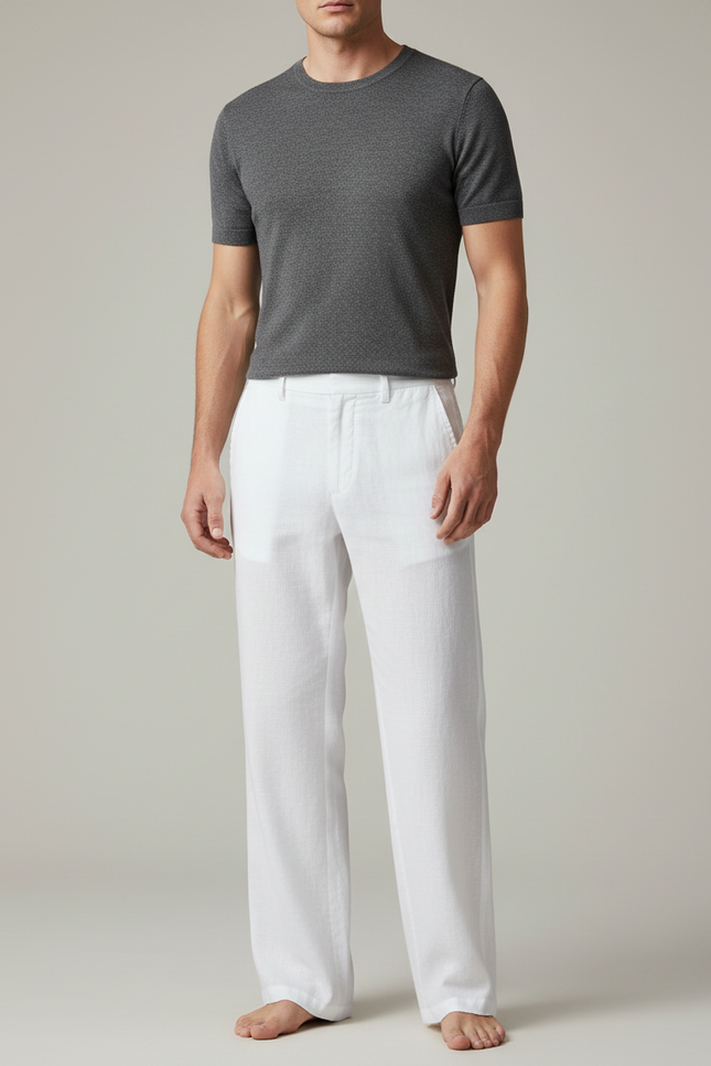 Pantalon Blanc Homme Lin Ample Décontracté Léger