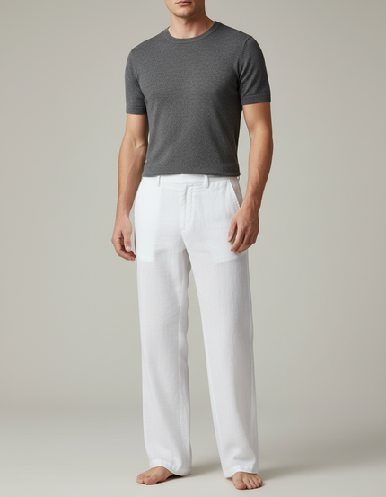 Pantalon Blanc Homme Lin Ample Décontracté Léger