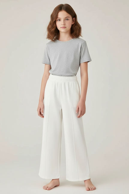 Pantalon Blanc Ample Droit Décontracté Enfant - Molleton