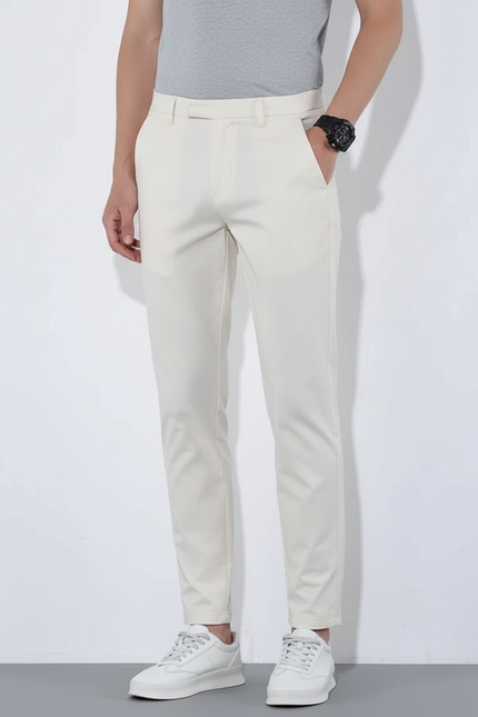 Pantalon Blanc Homme Décontracté Slim Coton Respirant - Beige