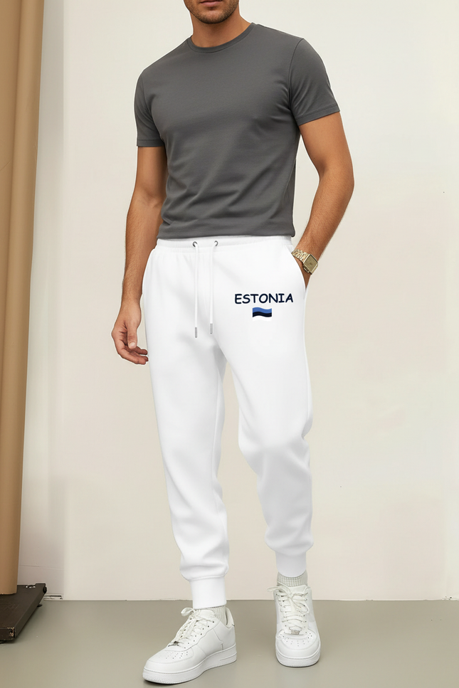 Pantalon Blanc Molletonné Homme Décontracté Imprimé Estonie