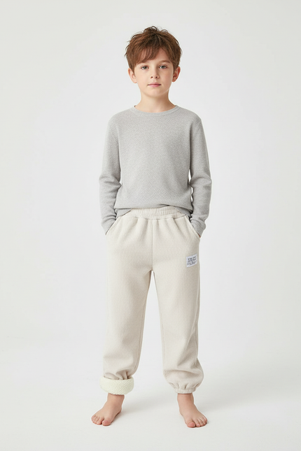 Pantalon Blanc Côtelé Ample Doux Hiver Enfant - Beige Cordé