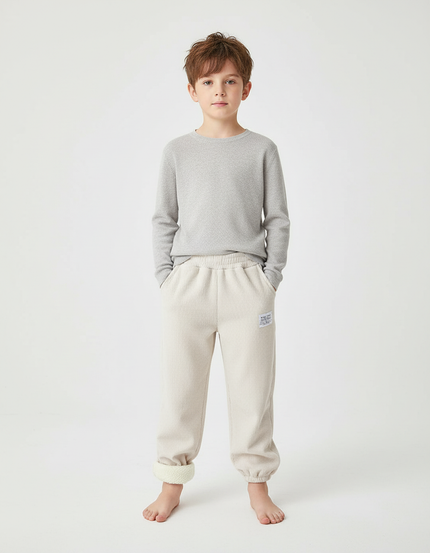 Pantalon Blanc Côtelé Ample Doux Hiver Enfant - Beige Cordé