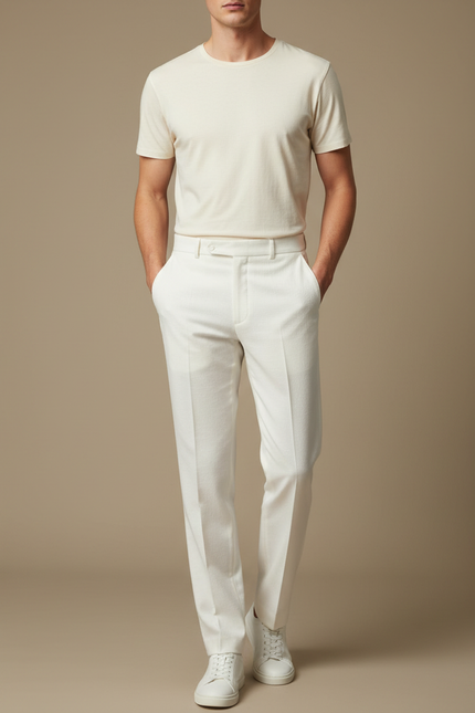 Pantalon Blanc Homme Droit Élégant Décontracté Formel - Gabardine