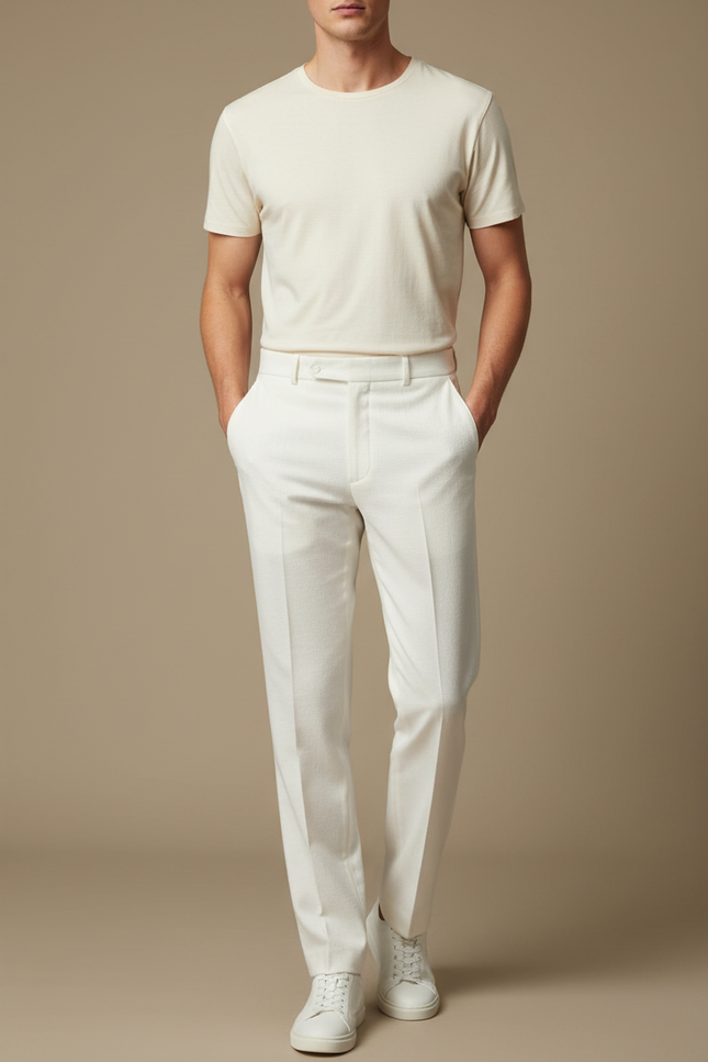 Pantalon Blanc Homme Droit Élégant Décontracté Formel - Gabardine