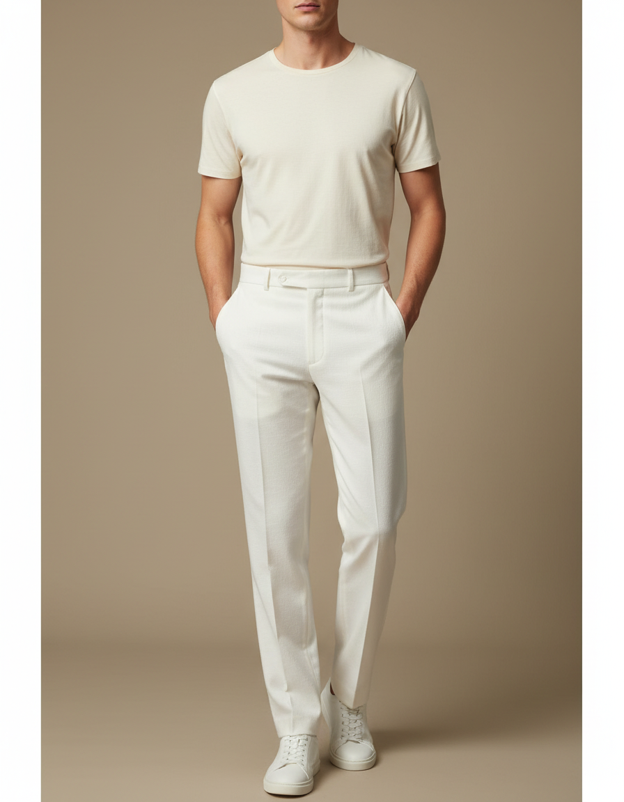 Pantalon Blanc Homme Droit Élégant Décontracté Formel - Gabardine