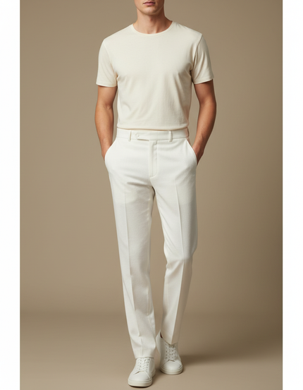 Pantalon Blanc Homme Droit Élégant Décontracté Formel - Gabardine
