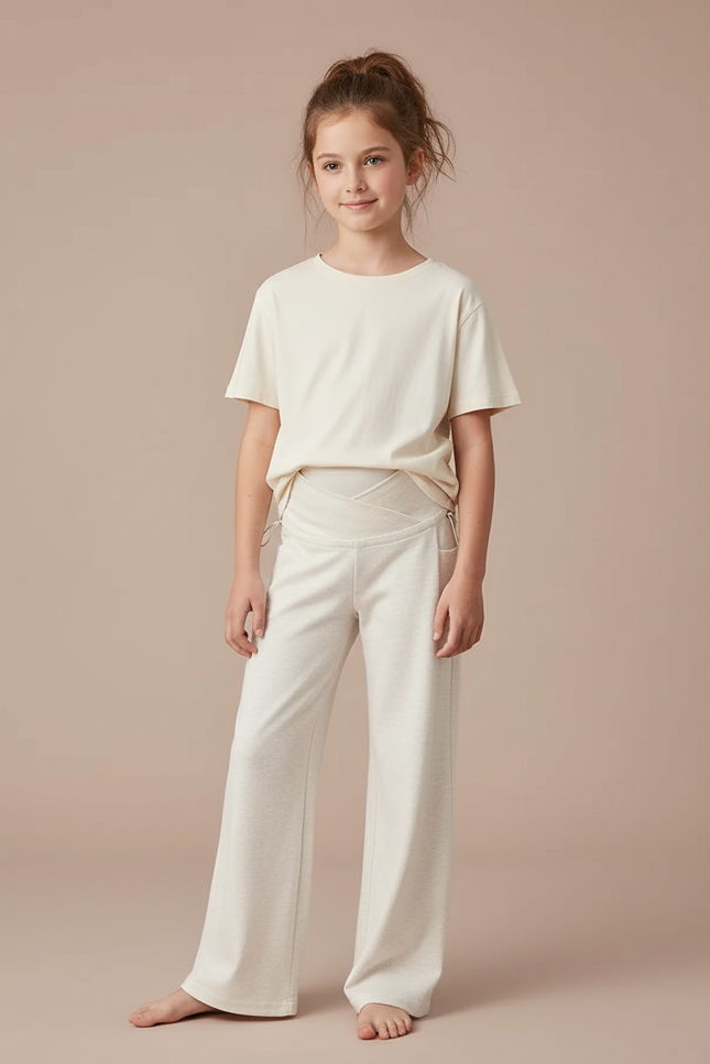 Pantalon Blanc Ample Décontracté Confortable Cordon Fille - Molleton
