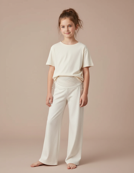 Pantalon Blanc Ample Décontracté Confortable Cordon Fille - Molleton