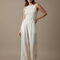 Pantalon Blanc Satin Brodé Ample Fluide Élégant