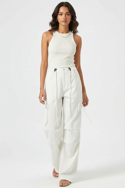 Pantalon Parachute Femme Blanc - Toile