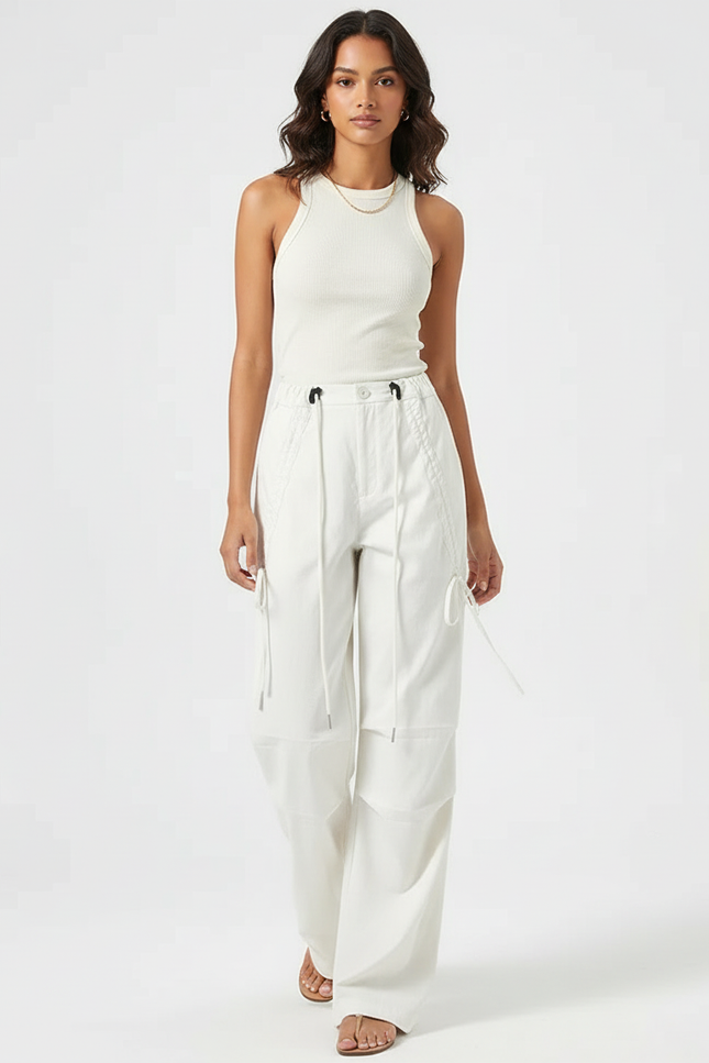 Pantalon Parachute Femme Blanc - Toile