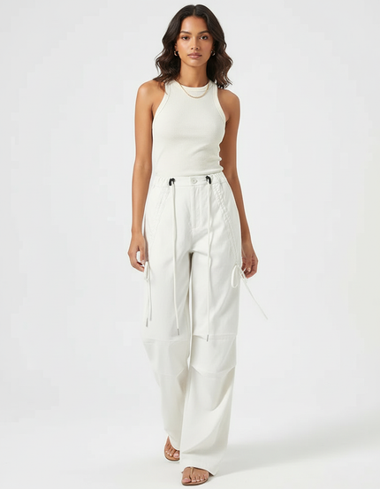 Pantalon Parachute Femme Blanc - Toile