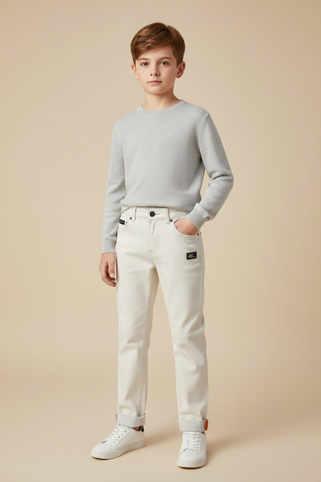 Pantalon Blanc Coton Coupe Droite Décontracté Garçon - Jean