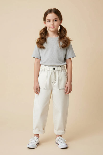 Pantalon Blanc Large Décontracté Coton Enfant - Jean