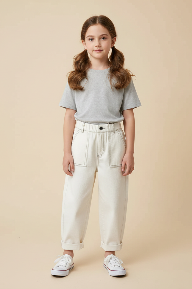 Pantalon Blanc Large Décontracté Coton Enfant - Jean