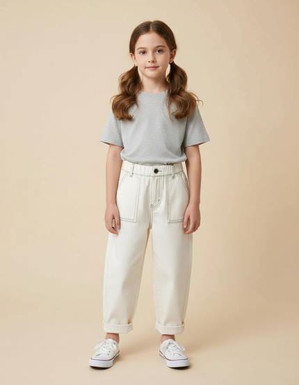 Pantalon Blanc Large Décontracté Coton Enfant - Jean