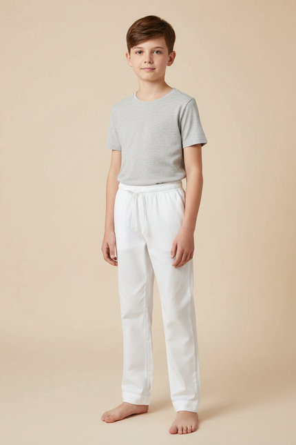 Pantalon Blanc Enfant Coton Léger Décontracté Sport