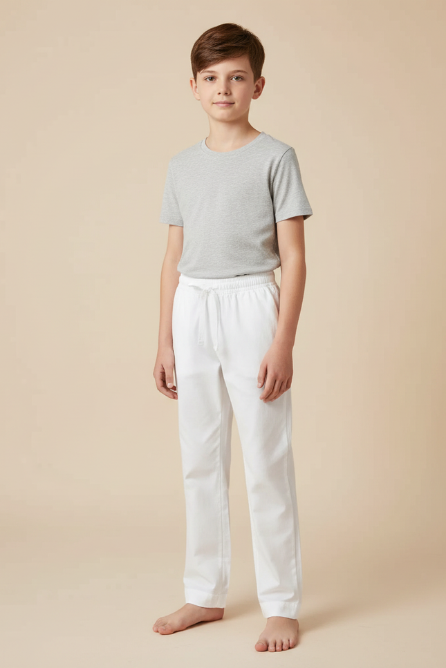Pantalon Blanc Enfant Coton Léger Décontracté Sport