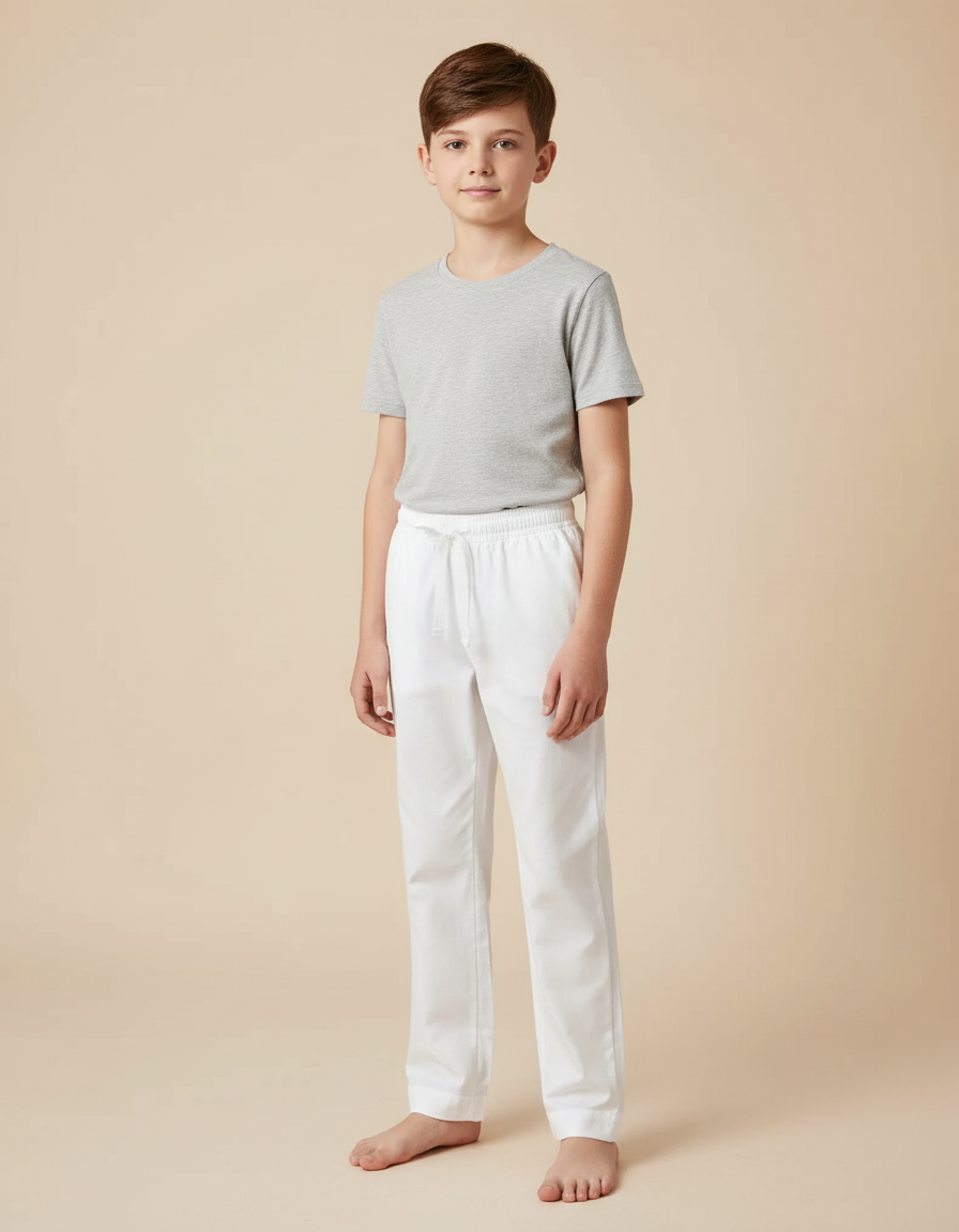 Pantalon Blanc Enfant Coton Léger Décontracté Sport