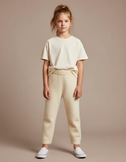 Pantalon Blanc Tricoté Chaud Décontracté Enfant - Beige Laine