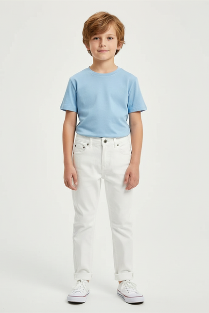 Pantalon Blanc Jean Droit Enfant Décontracté