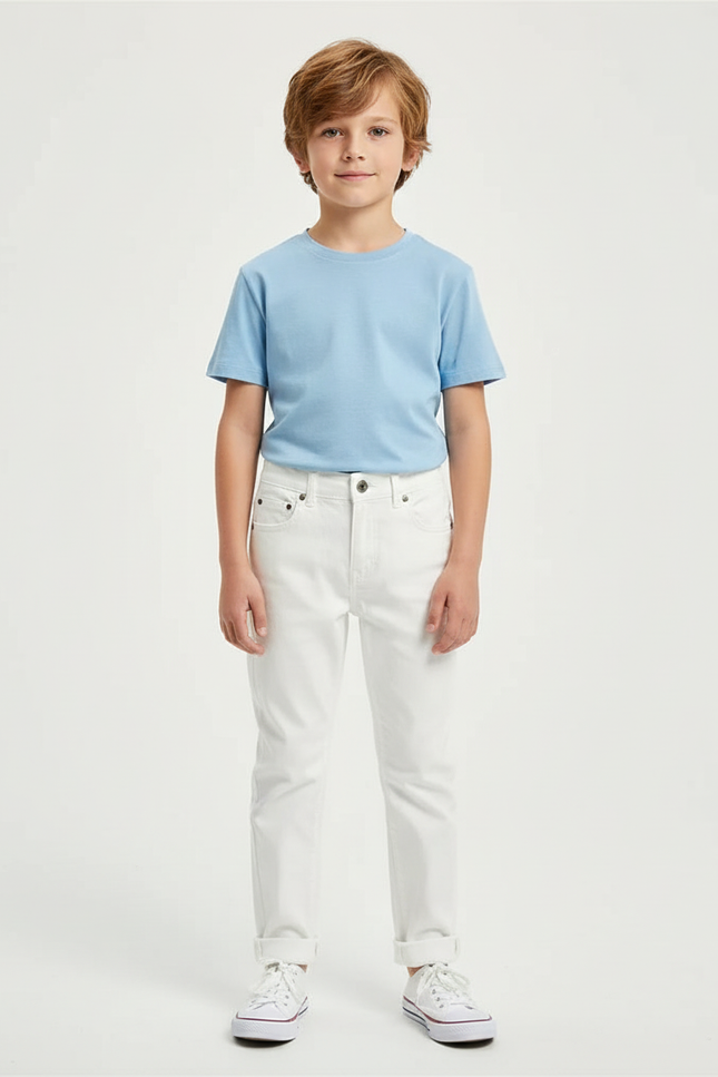 Pantalon Blanc Jean Droit Enfant Décontracté