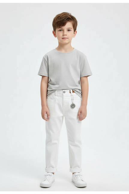 Pantalon Blanc Enfant Coton Décontracté Élastique