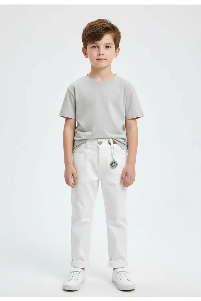 Pantalon Blanc Enfant Coton Décontracté Élastique