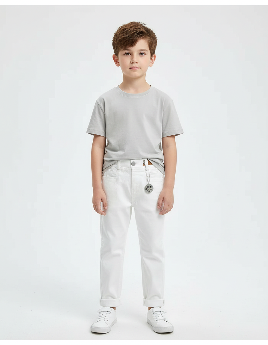 Pantalon Blanc Enfant Coton Décontracté Élastique