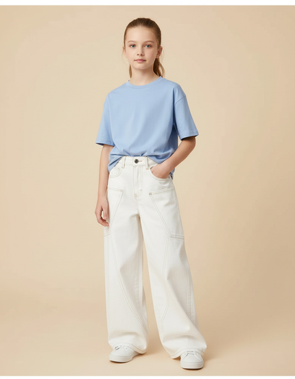 Pantalon Blanc Large Décontracté Jambes Droites Fille - Jean