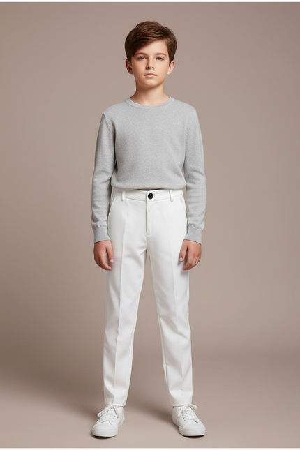 Pantalon Blanc Habillé Élégant Enfant Garçon Formel - Polyester
