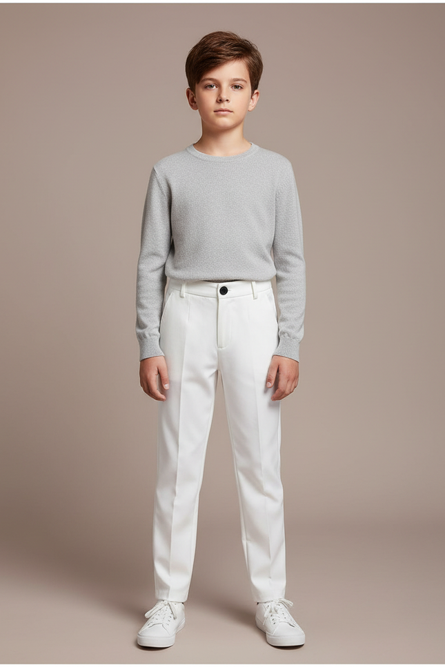 Pantalon Blanc Habillé Élégant Enfant Garçon Formel - Polyester