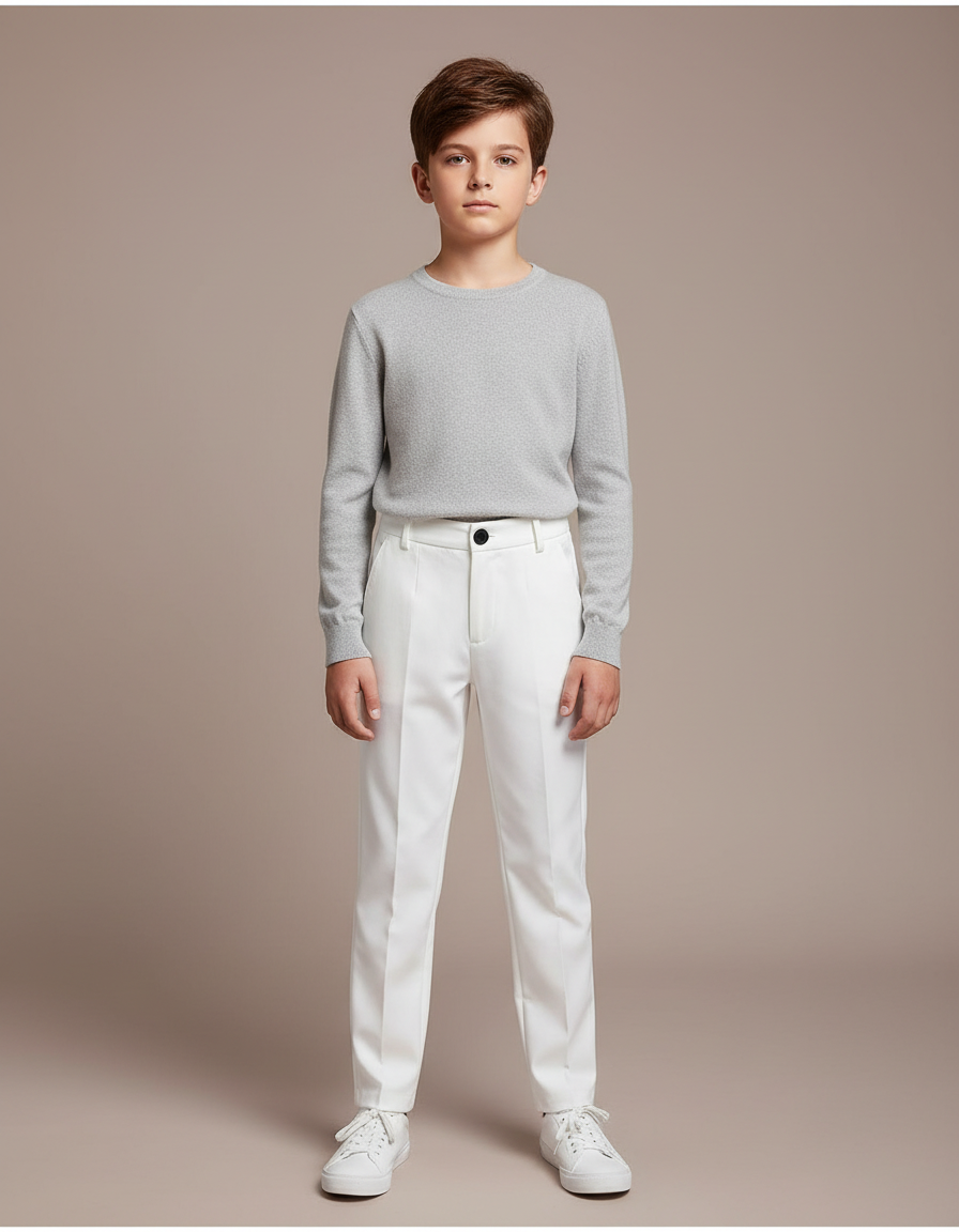 Pantalon Blanc Habillé Élégant Enfant Garçon Formel - Polyester