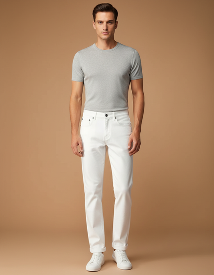 Pantalon Blanc Coton Slim Droit Homme Décontracté - Jean