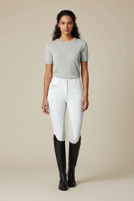 Pantalon Blanc Équestre Femme Stretch Adulte - Polyester