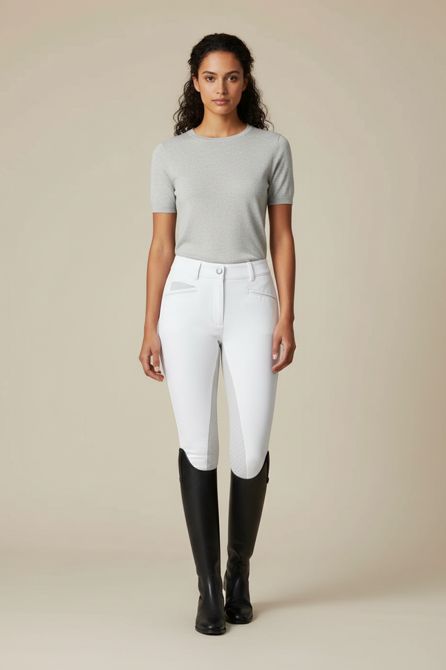 Pantalon Blanc Équestre Femme Stretch Adulte - Polyester