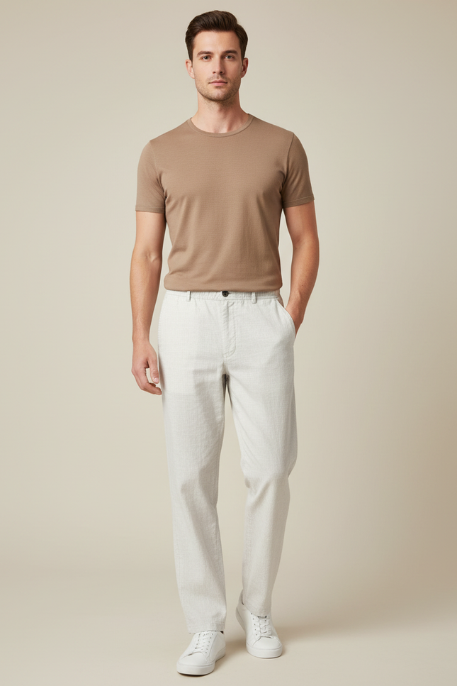 Pantalon Blanc Lin Décontracté Droit Homme Léger