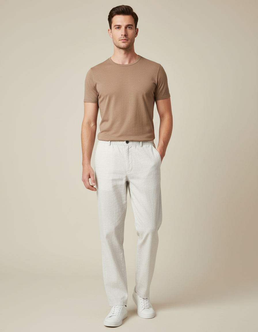 Pantalon Blanc Lin Décontracté Droit Homme Léger