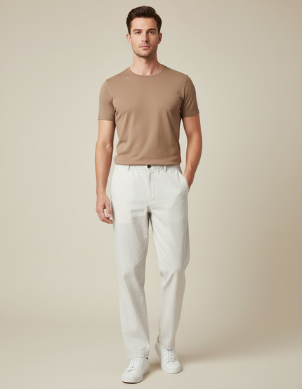 Pantalon Blanc Lin Décontracté Droit Homme Léger