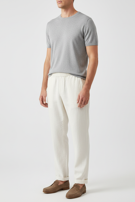 Pantalon Blanc Lin Confortable Décontracté Homme Léger