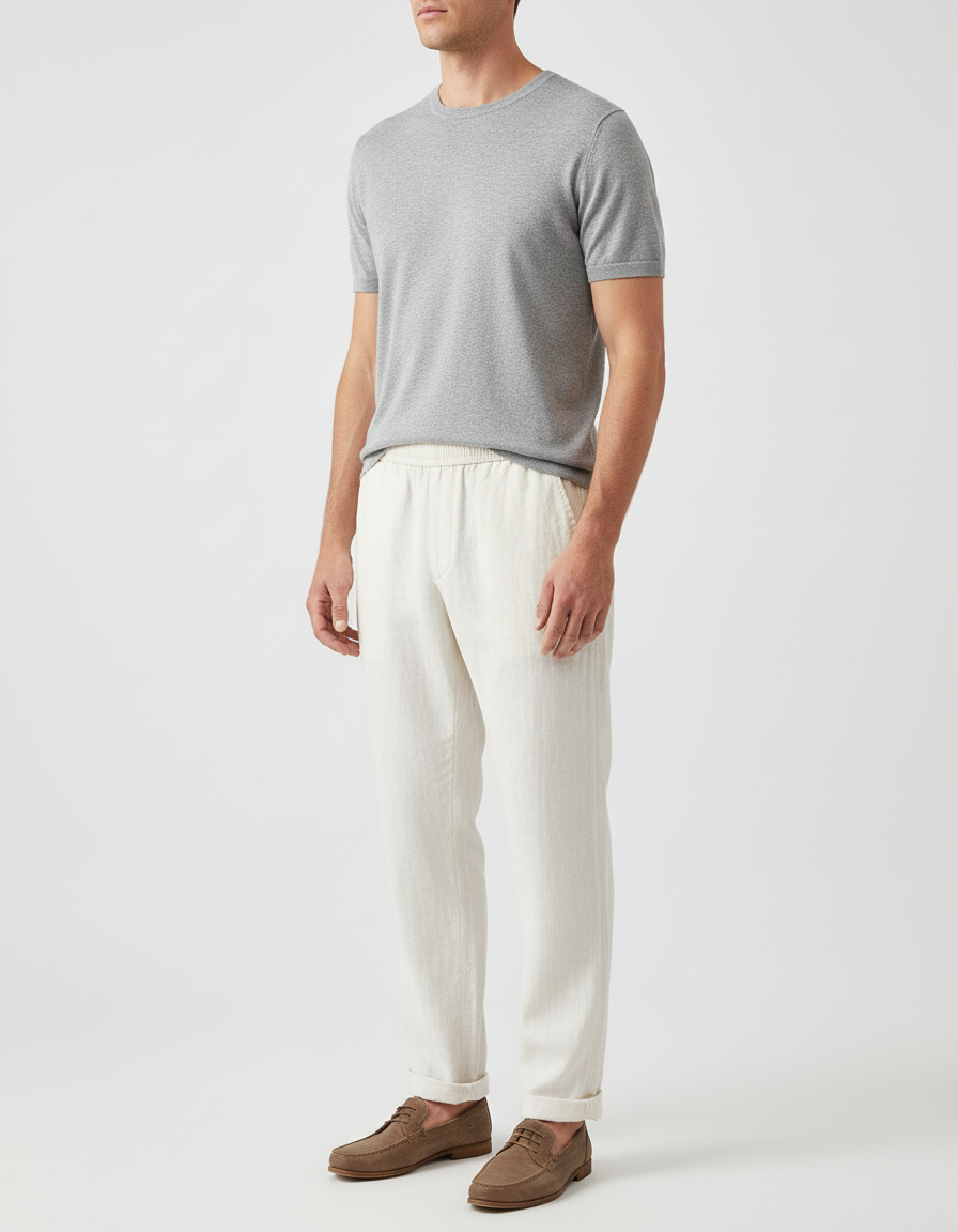 Pantalon Blanc Lin Confortable Décontracté Homme Léger